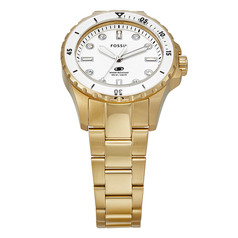  Shop Authentic Fossil Blue Dive Three Hand White Dial Gold Steel Strap Watch For Women - ES5350 - Luxxuri