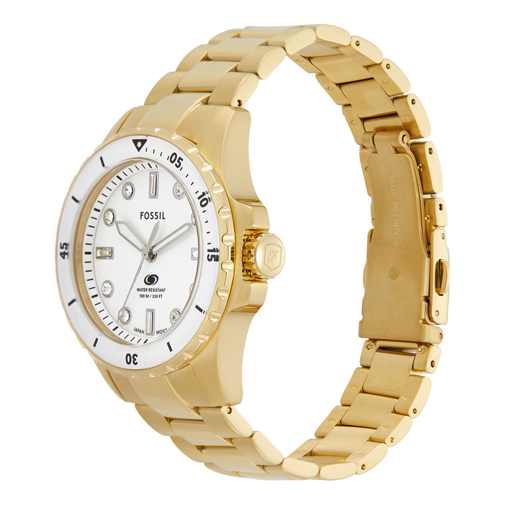  Shop Authentic Fossil Blue Dive Three Hand White Dial Gold Steel Strap Watch For Women - ES5350 - Luxxuri