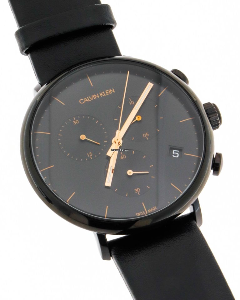  Shop Authentic Calvin Klein High Noon Black Dial Black Leather Strap Watch for Men - K8M274CB - Luxxuri