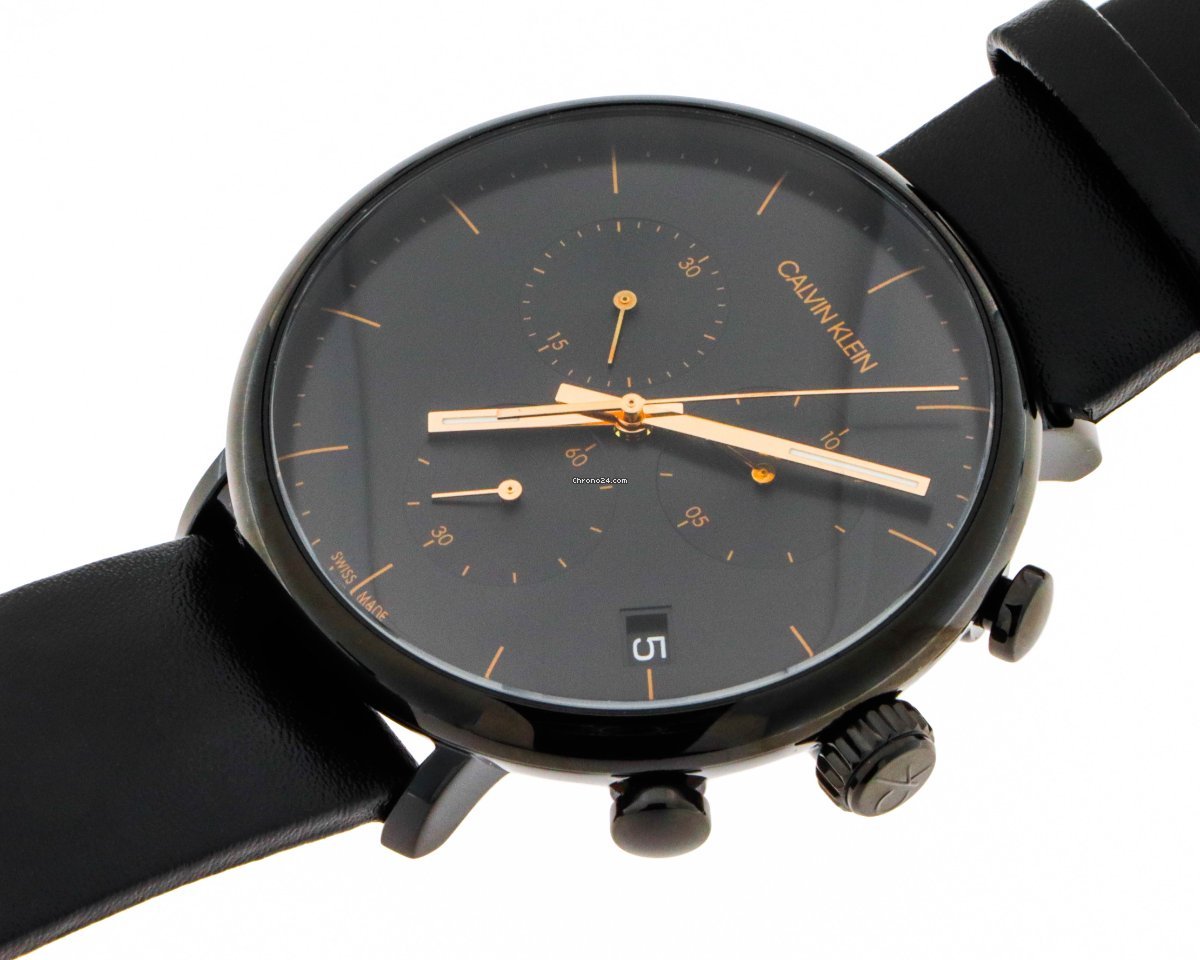  Shop Authentic Calvin Klein High Noon Black Dial Black Leather Strap Watch for Men - K8M274CB - Luxxuri