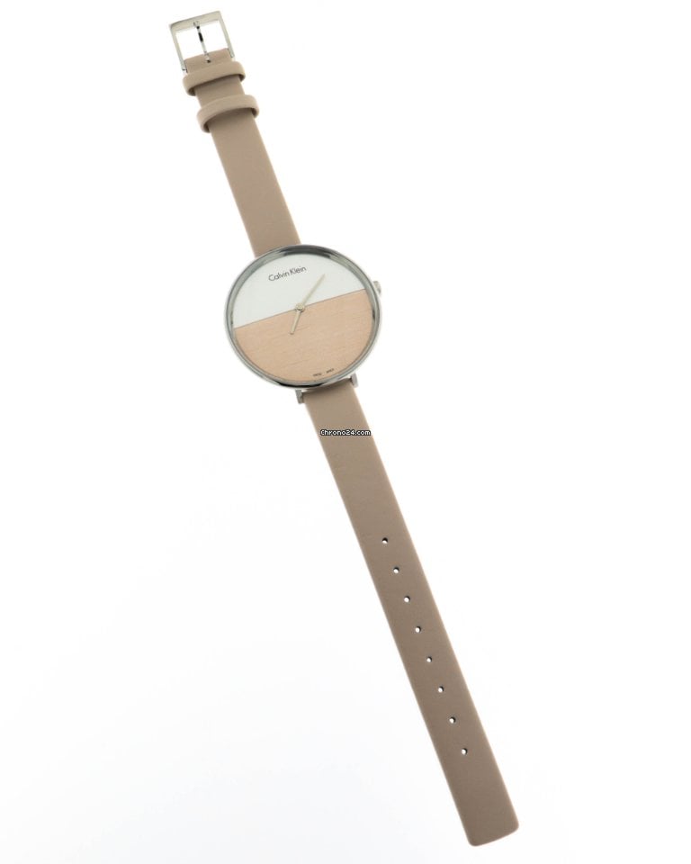  Shop Authentic Calvin Klein Rise White Beige Dial Beige Leather Strap Watch for Women - K7A231XH - Luxxuri