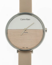  Shop Authentic Calvin Klein Rise White Beige Dial Beige Leather Strap Watch for Women - K7A231XH - Luxxuri