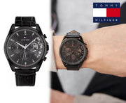  Shop Authentic Tommy Hilfiger Baker Chronograph Black Dial Black Leather Strap Watch For Men  - 1710452 - Luxxuri