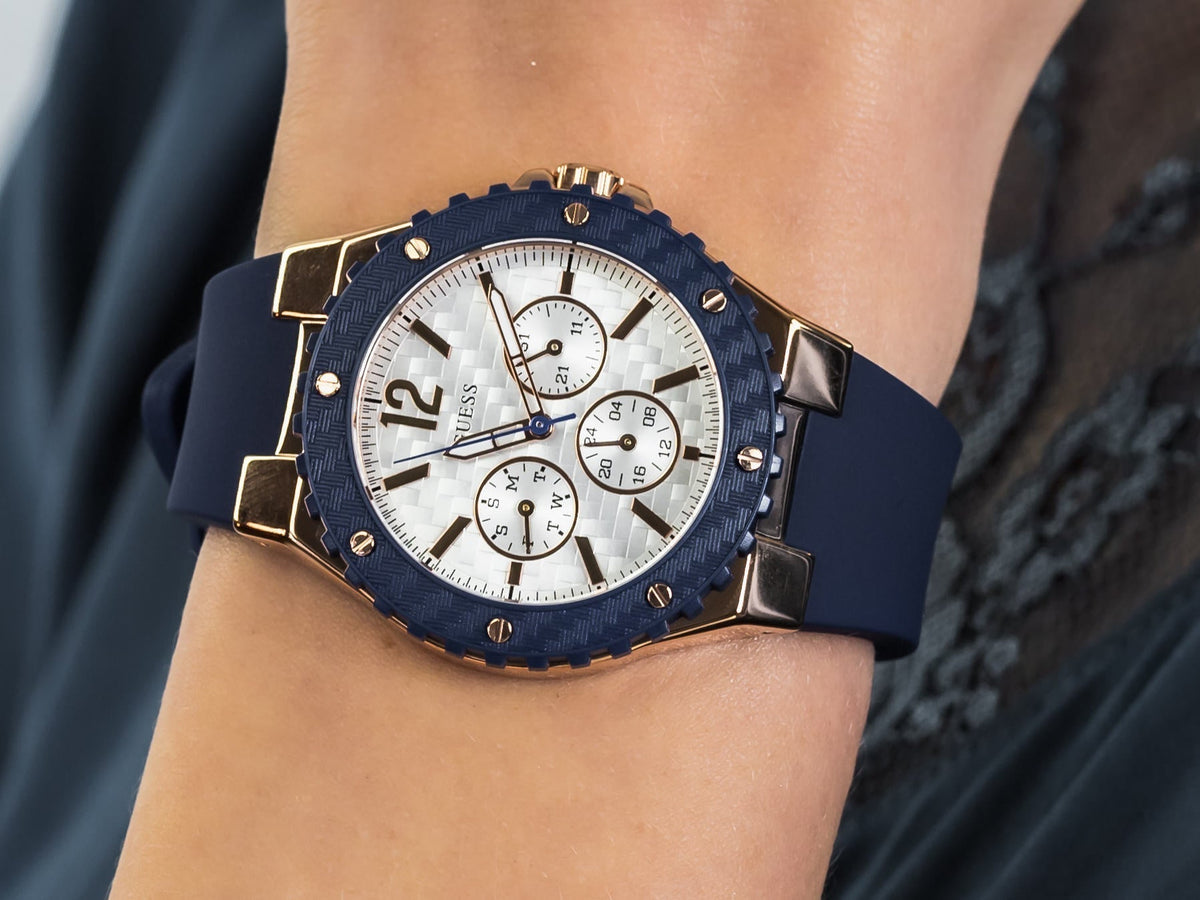  Shop Authentic Guess Overdrive White Dial Blue Rubber Strap Watch for Women - W0149L5 - Luxxuri