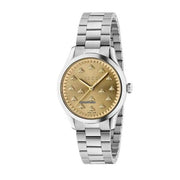  Shop Authentic Gucci G Timeless Quartz Gold Dial Silver Steel Strap Watch for Women - YA1265035 - Luxxuri