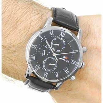  Shop Authentic Tommy Hilfiger Kane Quartz Black Dial Black Leather Strap Watch for Men - 1791401 - Luxxuri