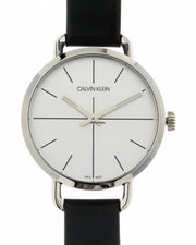  Shop Authentic Calvin Klein Evan White Dial Black Leather Strap Watch for Women - K7B231CY - Luxxuri