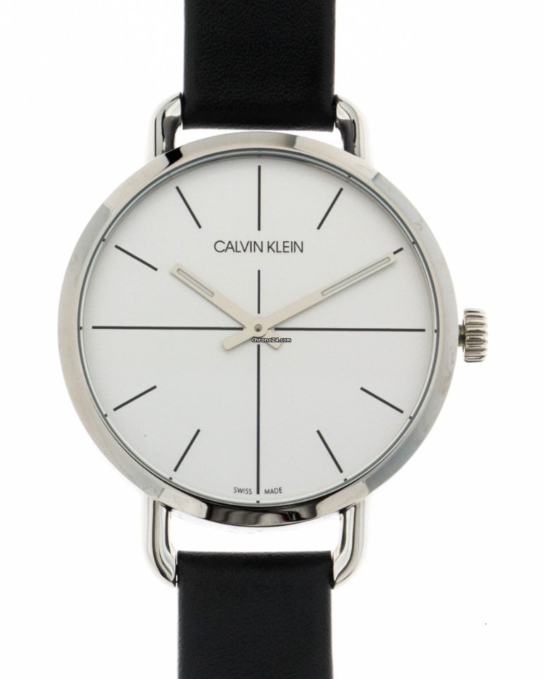  Shop Authentic Calvin Klein Even Silver Dial Black Leather Strap Watch for Men - K7B211CY - Luxxuri