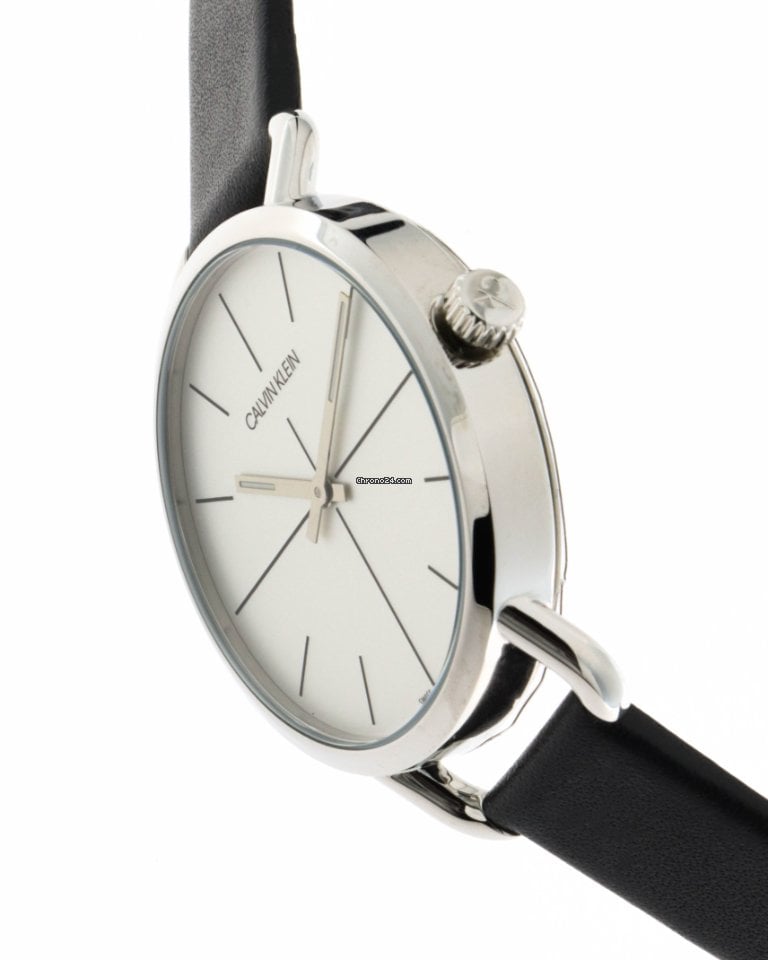  Shop Authentic Calvin Klein Evan White Dial Black Leather Strap Watch for Women - K7B231CY - Luxxuri