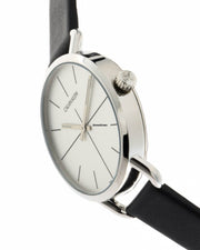  Shop Authentic Calvin Klein Evan White Dial Black Leather Strap Watch for Women - K7B231CY - Luxxuri