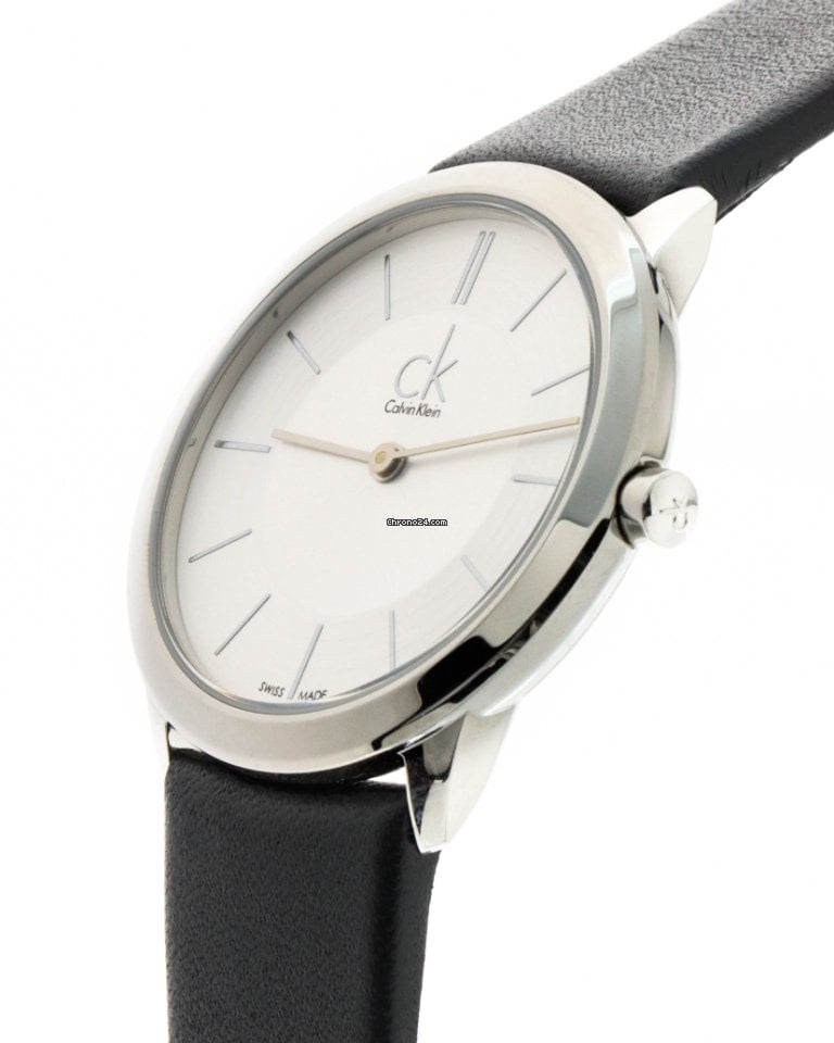  Shop Authentic Calvin Klein Minimalist White Dial Black Leather Strap Watch for Men - K3M211C6 - Luxxuri
