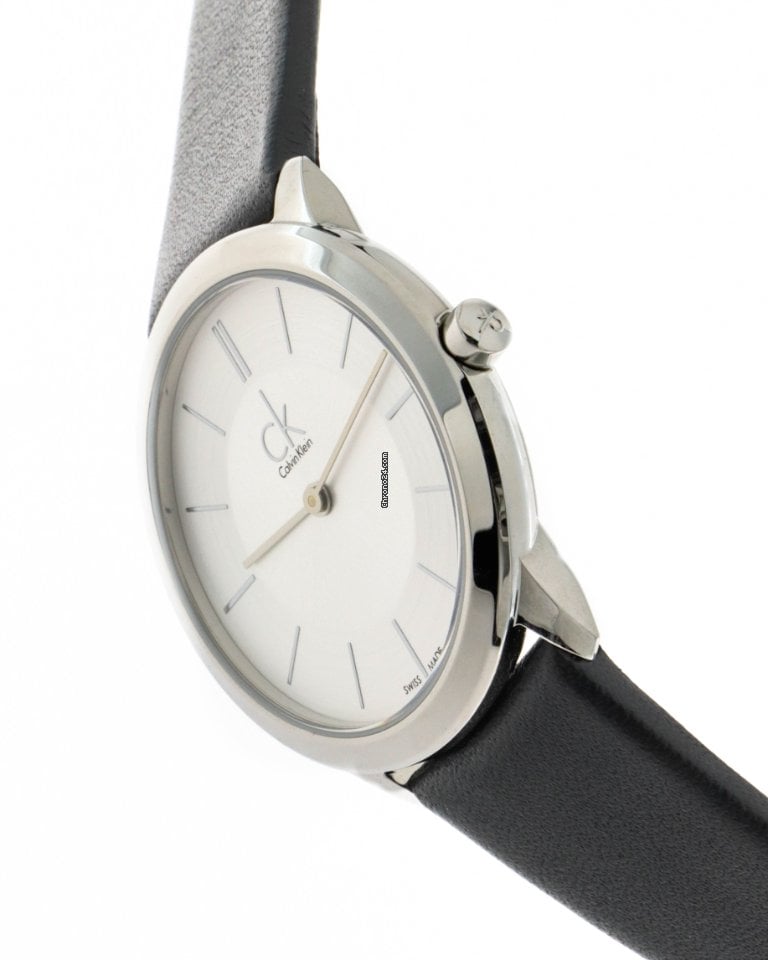  Shop Authentic Calvin Klein Minimal Silver Dial Black Leather Strap Watch for Women - K3M221C6 - Luxxuri