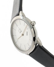  Shop Authentic Calvin Klein Minimalist White Dial Black Leather Strap Watch for Men - K3M211C6 - Luxxuri