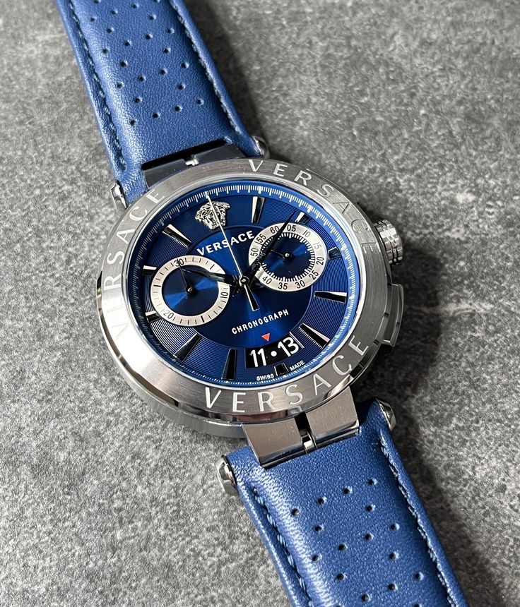  Shop Authentic Versace Aion Chronograph Blue Dial Blue Leather Strap Watch for Men - VE1D01220 - Luxxuri