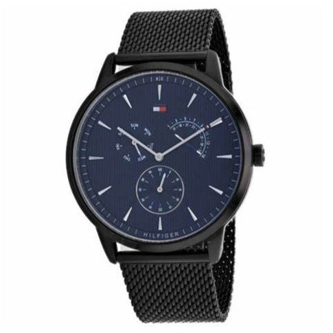  Shop Authentic Tommy Hilfiger Brad Quartz Blue Dial Black Mesh Bracelet Watch For Men - 1710392 - Luxxuri