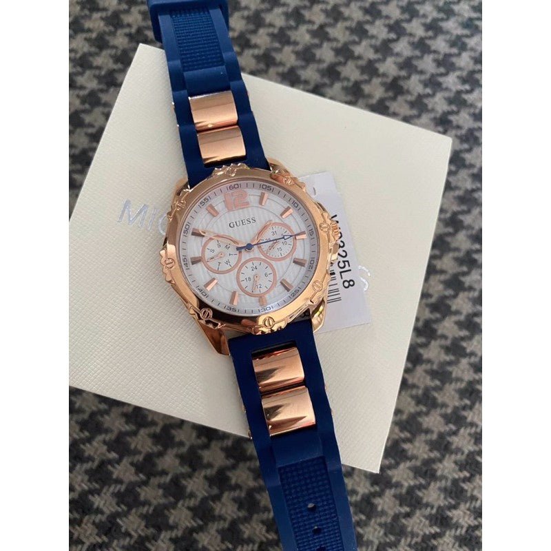  Shop Authentic Guess Interpid White & Rose Gold Dial Blue Silicone Strap Watch For Women - W0325L8 - Luxxuri