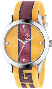  Shop Authentic Gucci G Timeless Quartz Yellow & Purple Dial Yellow & Purple NATO Strap Watch For Men - YA1264069 - Luxxuri