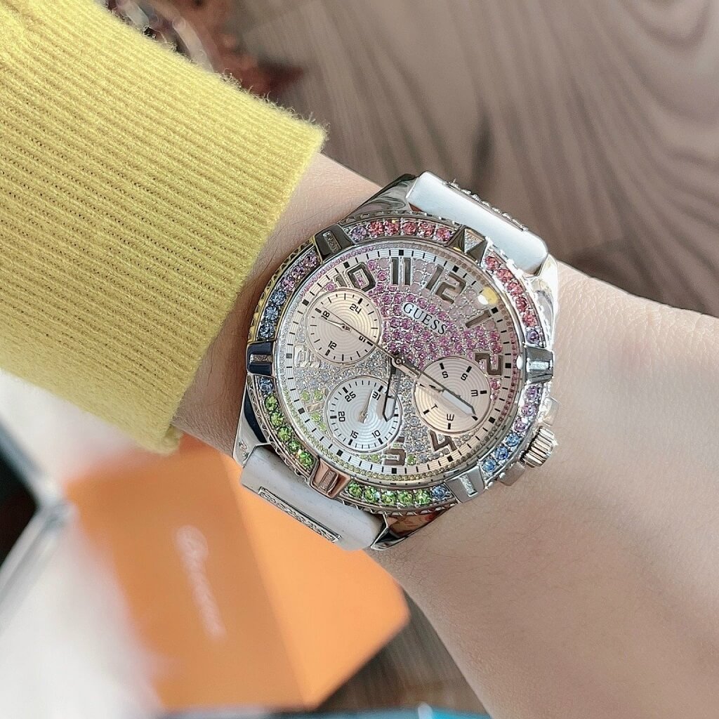  Shop Authentic Guess Frontier Diamonds Silver Dial White Rubber Strap Watch for Women - GW0045L1 - Luxxuri