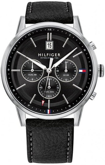  Shop Authentic Tommy Hilfiger Kyle Quartz Black Dial Black Leather Strap Watch for Men - 1791630 - Luxxuri