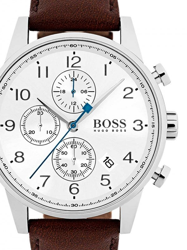  Shop Authentic Hugo Boss Navigator White Dial Brown Leather Strap Watch for Men - 1513495 - Luxxuri