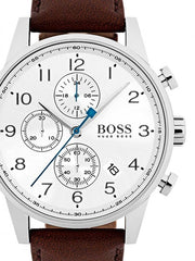  Shop Authentic Hugo Boss Navigator White Dial Brown Leather Strap Watch for Men - 1513495 - Luxxuri