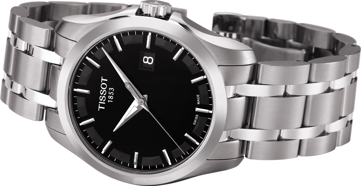 Tissot T Trend Couturier Chronograph Black Dial Silver Steel Strap Watch For Men - T035.410.11.051.00