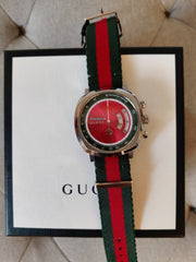  Shop Authentic Gucci Grip Quartz Chronograph Red Dial Two Tone NATO Strap Watch for Men - YA157304 - Luxxuri