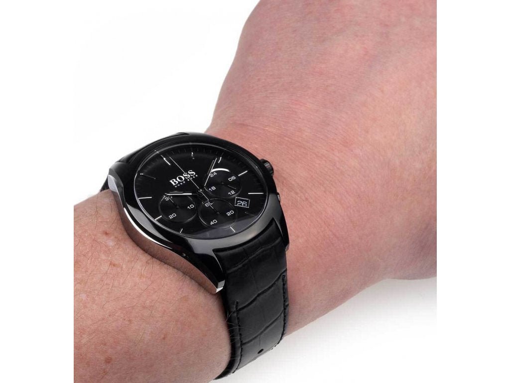  Shop Authentic Hugo Boss Onyx Black Dial Black Leather Strap Watch for Men - 1513367 - Luxxuri