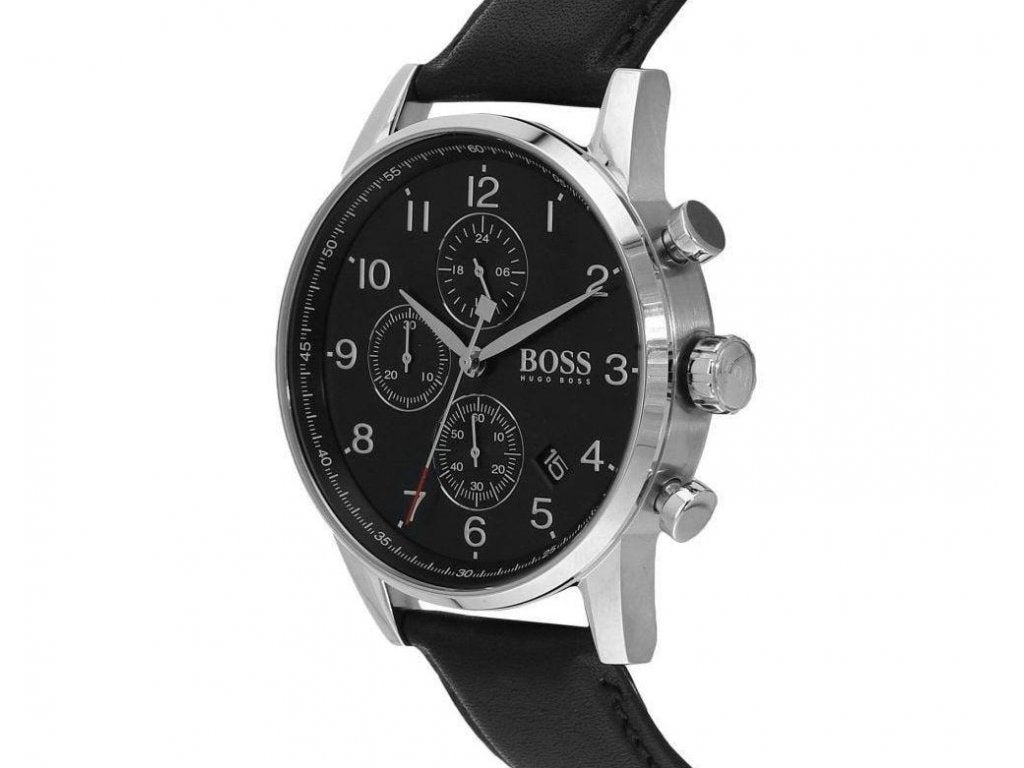  Shop Authentic Hugo Boss Navigator Black Dial Black Leather Strap Watch for Men - 1513678 - Luxxuri