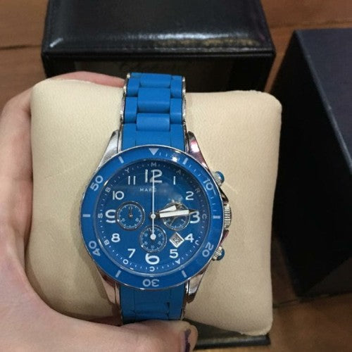  Shop Authentic Marc Jacobs Rock Chronograph Blue Dial Blue Silicone Strap Watch for Women - MBM2548 - Luxxuri