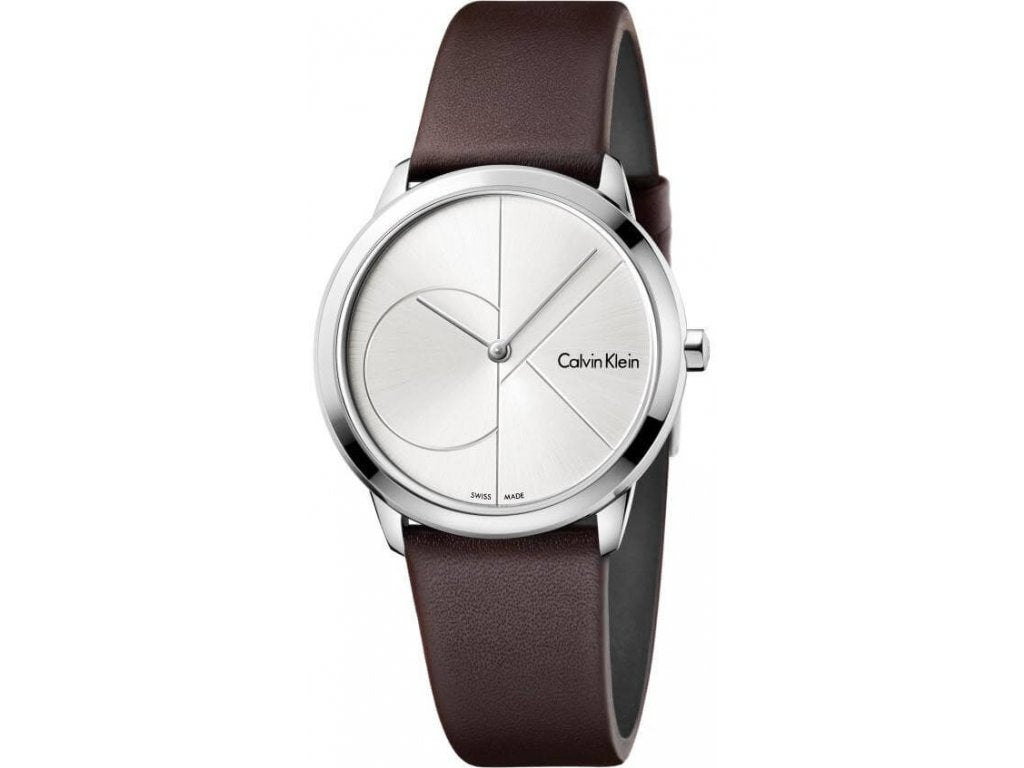  Shop Authentic Calvin Klein Minimal Silver Dial Brown Leather Strap Watch for Men - K3M221G6 - Luxxuri