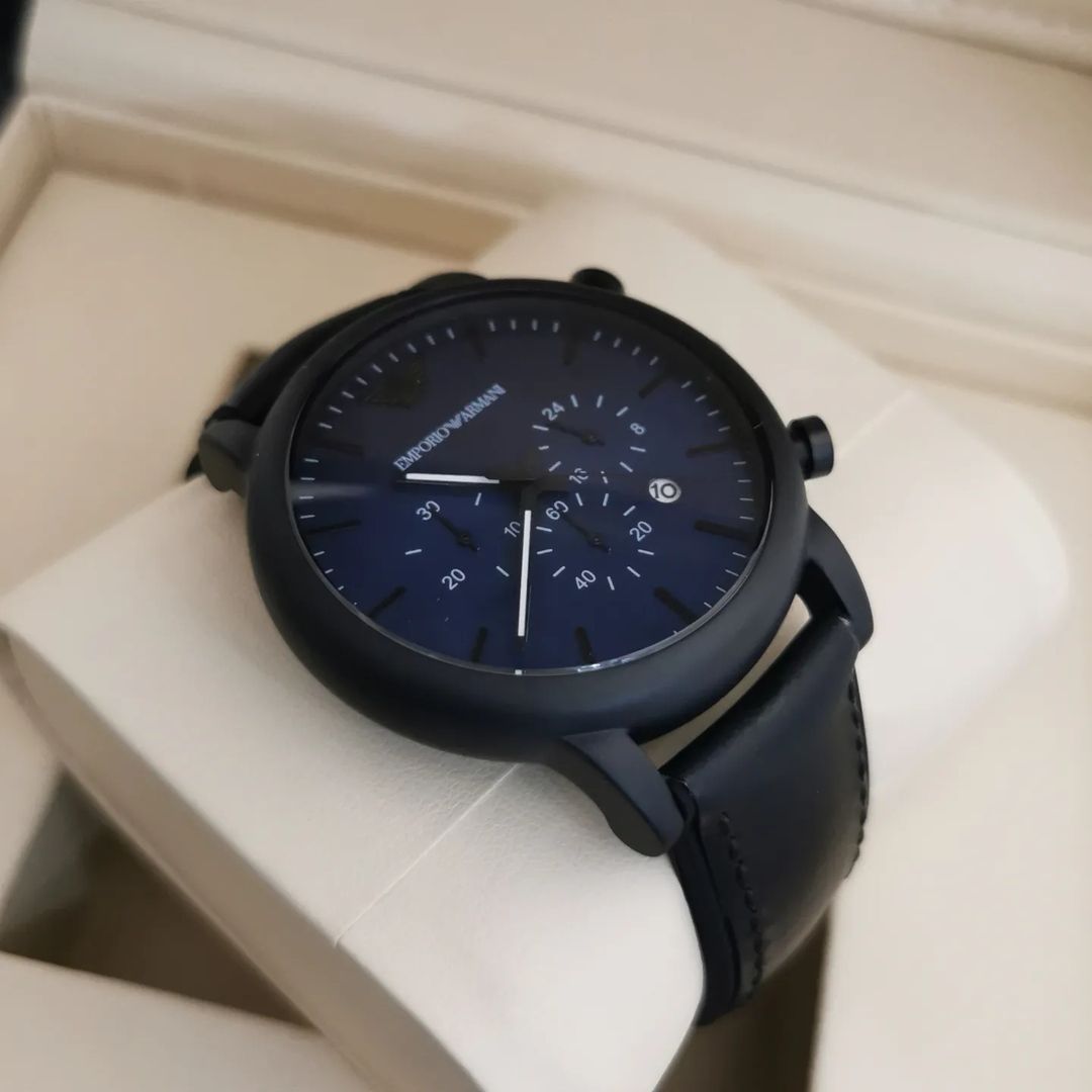  Shop Authentic Emporio Armani Luigi Analog Blue Dial Black Leather Strap Watch For Men - AR11351 - Luxxuri