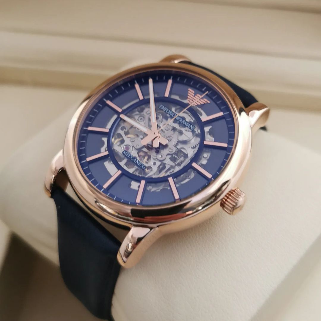  Shop Authentic Emporio Armani Meccanico Automatic Blue Dial Blue Leather Strap Watch For Men - AR60050 - Luxxuri