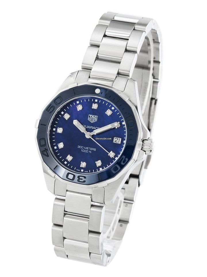  Shop Authentic Tag Heuer Aquaracer Diamonds Blue Dial Silver Steel Strap Watch for Women - WAY131L.BA0748 - Luxxuri