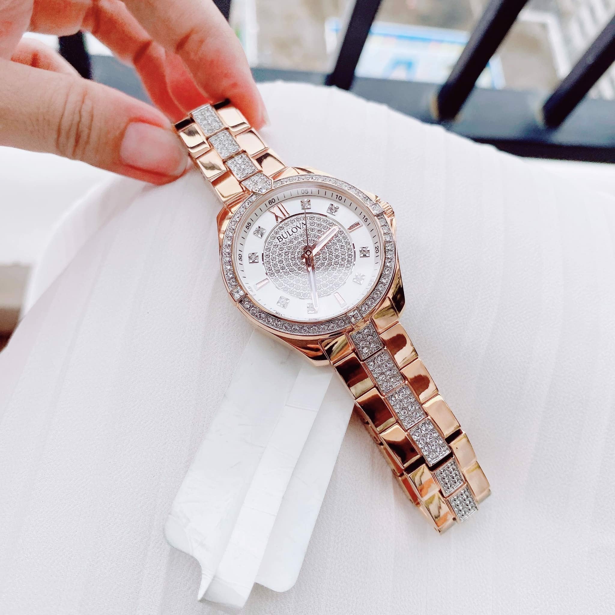  Shop Authentic Bulova Crystal Collection Silver Dial Rose Gold Steel Strap Watch for Women - 98L229 - Luxxuri
