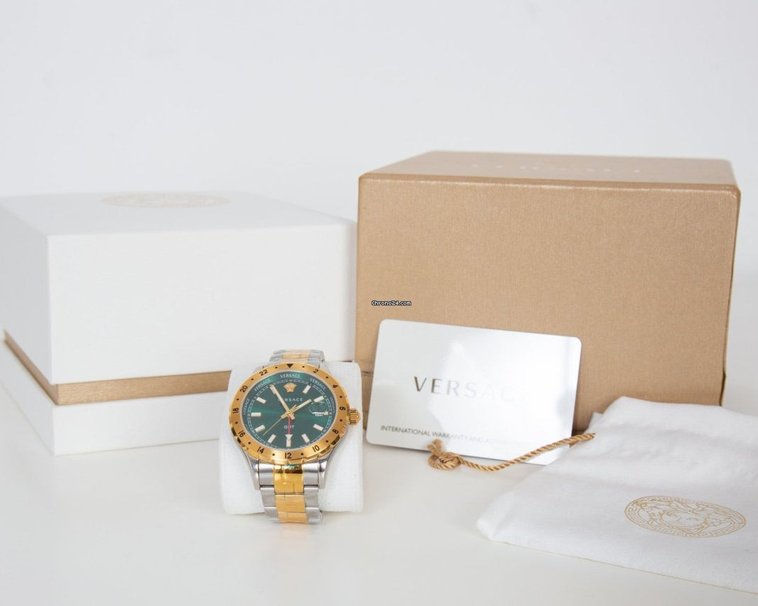  Shop Authentic Versace Hellenyium GMT Green Dial Two Tone Steel Strap Watch for Men - V11050015 - Luxxuri