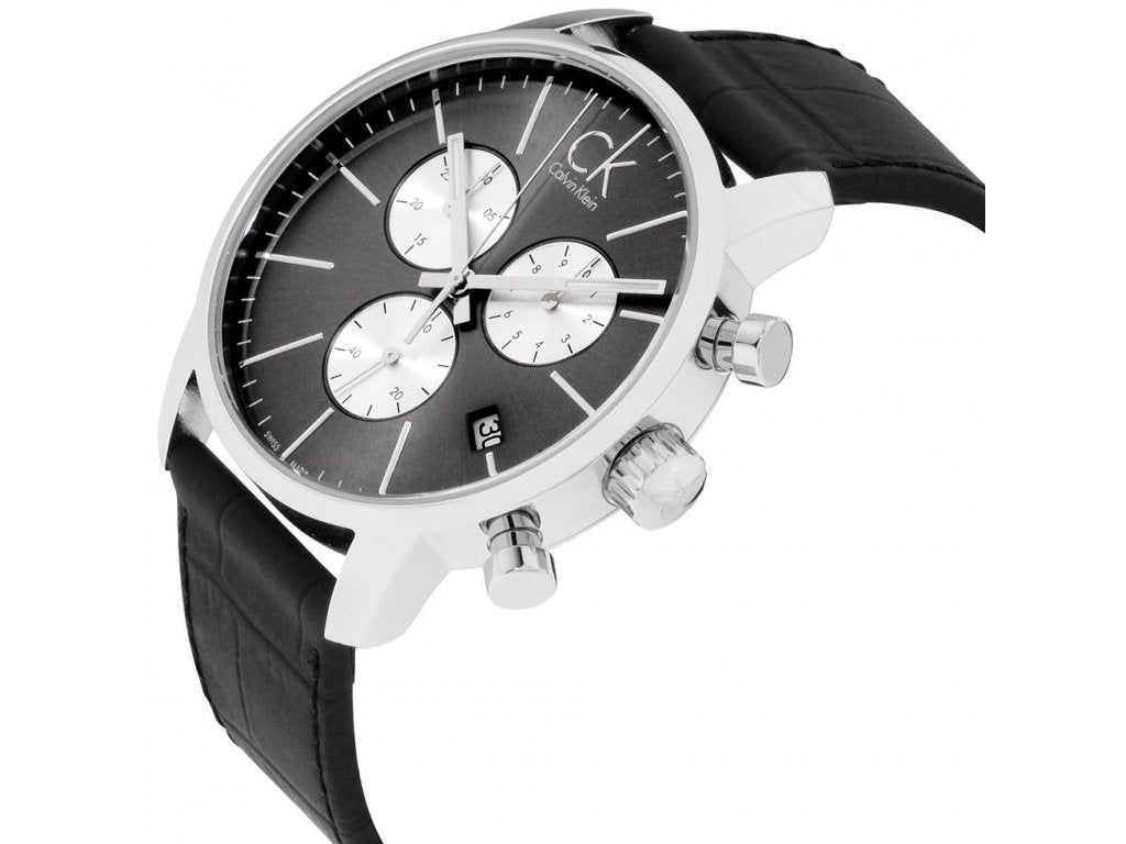  Shop Authentic Calvin Klein City Chronograph Black Dial Black Leather Strap Watch for Men - K2G271CX - Luxxuri