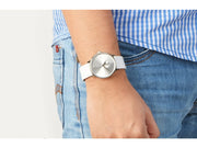  Shop Authentic Calvin Klein Accent Silver Dial White Leather Strap Watch for Women - K2Y231K6 - Luxxuri