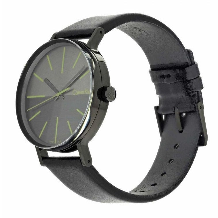 Shop Authentic Calvin Klein Boost Black Dial Black Leather Strap Watch for Men - K7Y214CL - Luxxuri