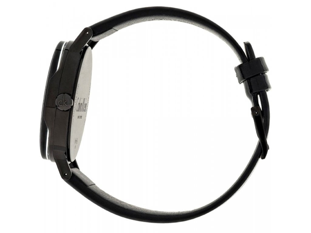  Shop Authentic Calvin Klein Boost Black Dial Black Leather Strap Watch for Men - K7Y214CY - Luxxuri