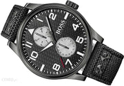  Shop Authentic Hugo Boss Aeroliner Chronograph Black Dial Black Leather Strap Watch For Men - 1513086 - Luxxuri