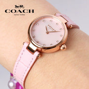 Coach Hayley Mother of Pearl Pink Dial Pink Leather Strap Watch for Women - 14503537