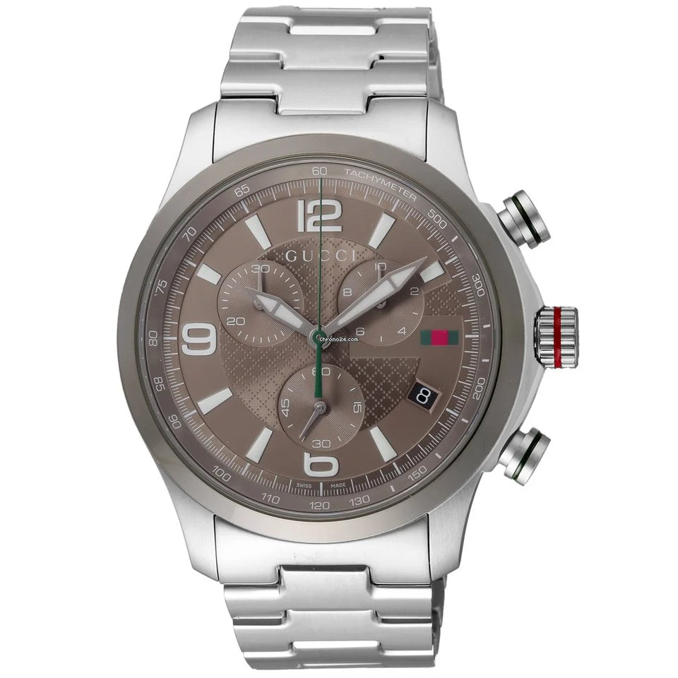  Shop Authentic Gucci G Timeless Chronograph Grey Dial Silver Steel Strap Watch For Men -  YA126238 - Luxxuri