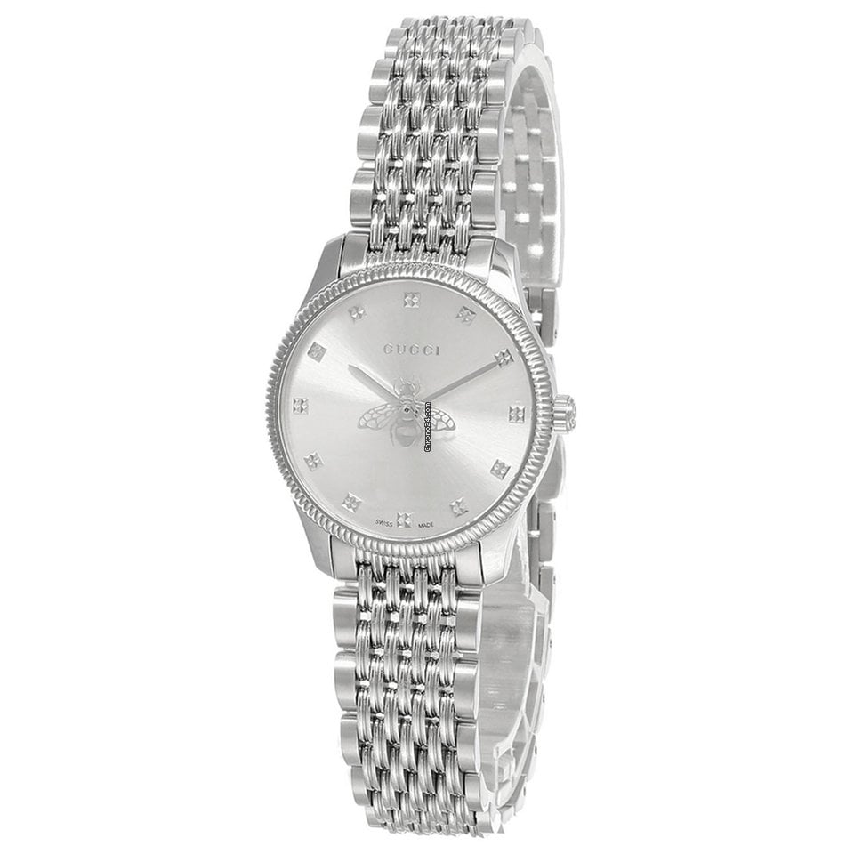  Shop Authentic Gucci G Timeless Quartz Silver Dial Silver Steel Strap Watch For Women - YA1265019 - Luxxuri
