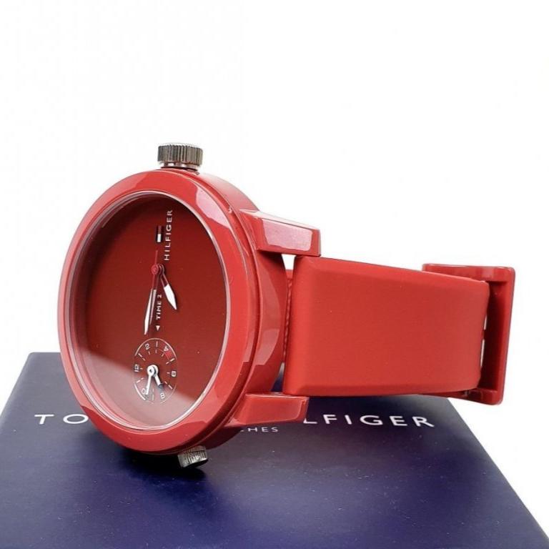  Shop Authentic Tommy Hilfiger Denim Quartz Red Dial Red Rubber Strap Watch for Men - 1791323 - Luxxuri
