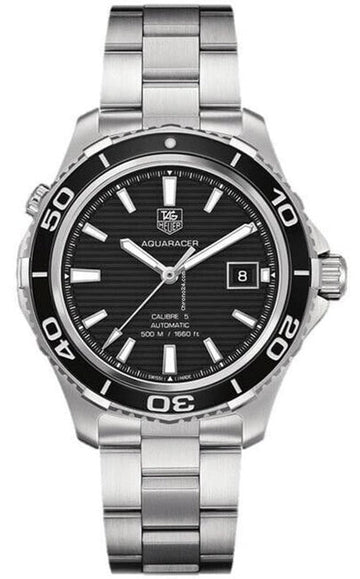 Shop Authentic Tag Heuer Aquaracer Caliber 5 Automatic Black Dial Silver Steel Strap Watch for Men - WAK2110.BA0830 - Luxxuri