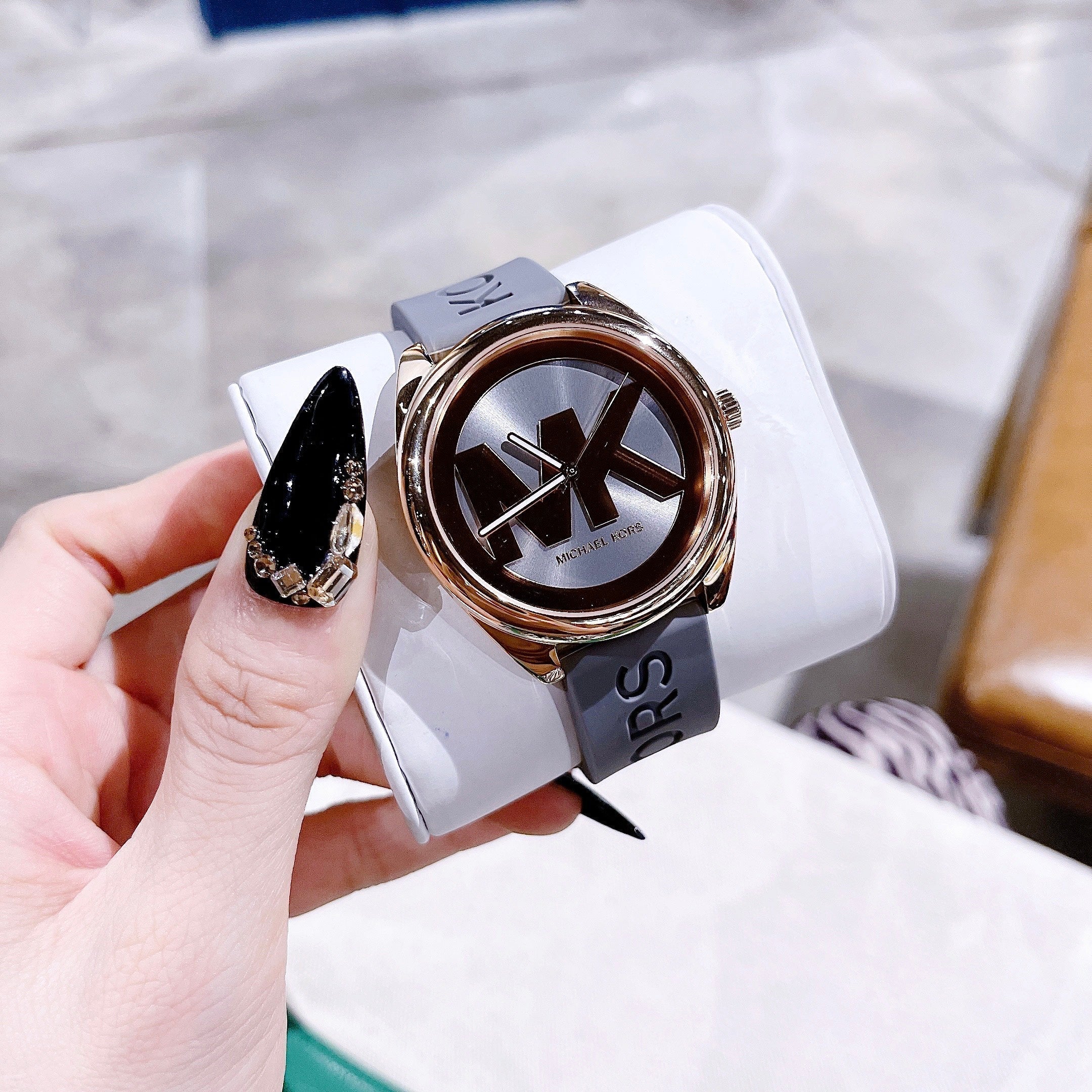  Shop Authentic Michael Kors Janelle Three Hand Grey Dial Grey Rubber Strap Watch For Women - MK7314 - Luxxuri