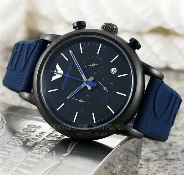  Shop Authentic Emporio Armani  Luigi Chronograph Black Dial Blue Rubber Strap Watch For Men - AR11023 - Luxxuri