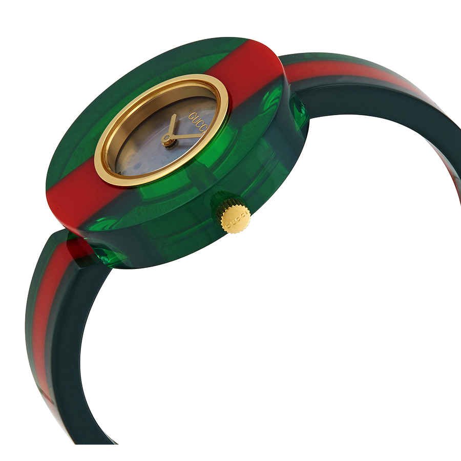  Shop Authentic Gucci Vintage Web Mother of Pearl Dial Two Tone Plastic Strap Watch For Women - YA143403 - Luxxuri