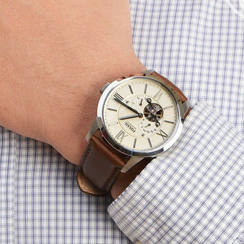  Shop Authentic Fossil Townsman Automatic White Dial Brown Leather Strap Watch for Men - ME3064 - Luxxuri